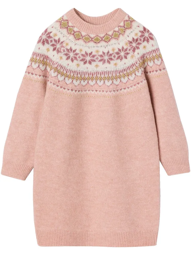 vertbaudet Jacquard jurk met lange mouwen roze (poederkleur)