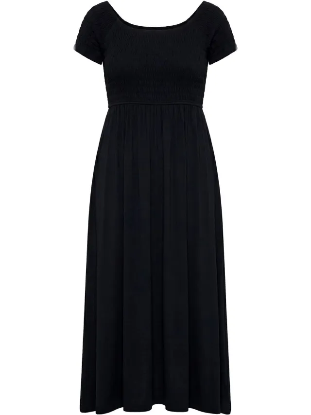 Angel of Style Dames - Maxi-jurk A-lijn jersey gerimpelde borst - Zwart