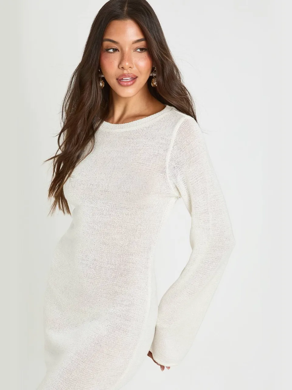 boohoo Dames Gebreide Maxi-jurk Met Boothals En Lange Mouwen ecru, foto 4