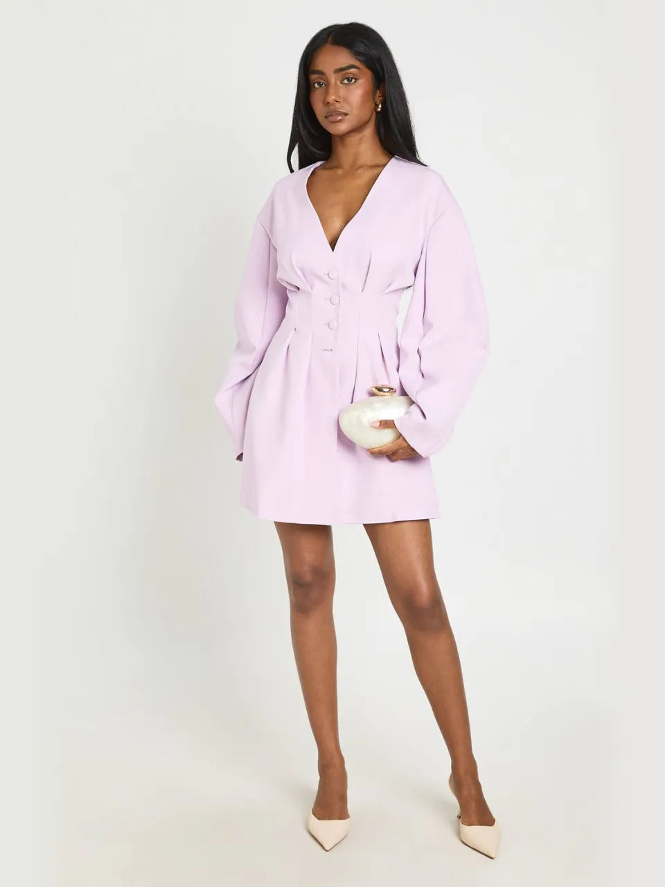 boohoo Dames Getailleerde Blazerjurk Met Geknepen Taille En Knoopsluiting lila, foto 3