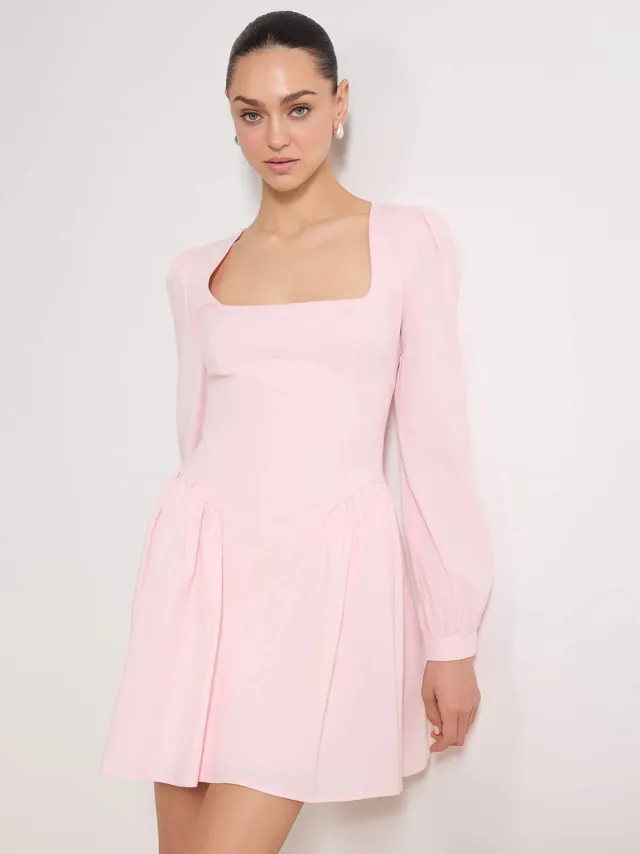 Trendyol TRENDYOLMİLLA Dames Roze Effen Kort / Mini Lang Casual Skater Jurken