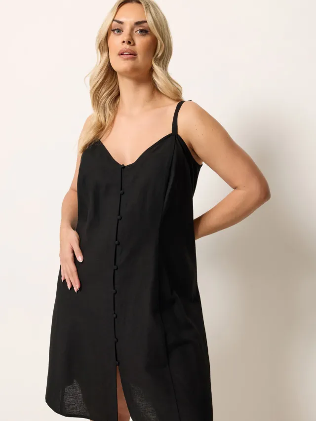 Yours Zwarte Linnen Swingjurk-52 Black