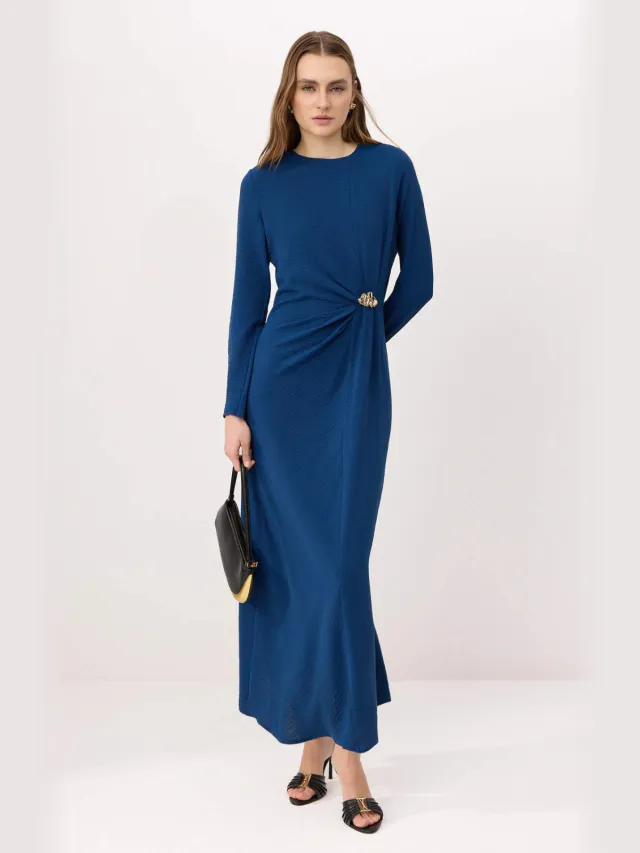 Trendyol Modest Dames Blauw Effen Maxi Lang Avond / Dagelijks Recht Modest Jurken Kobaltblauw