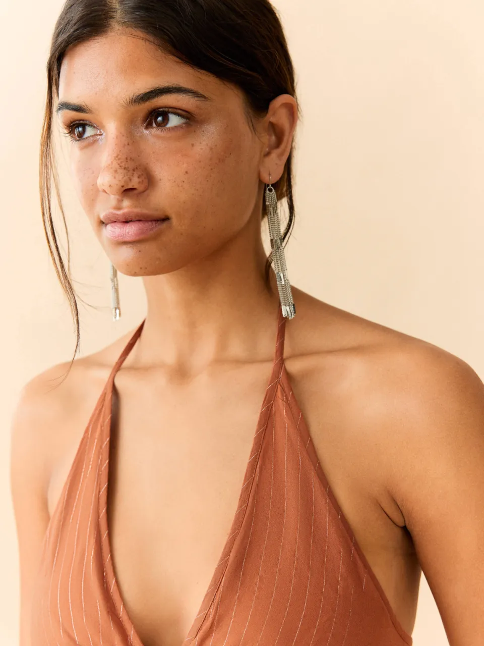 Mango Teen halter maxi jurk met cut-out oranje, foto 4