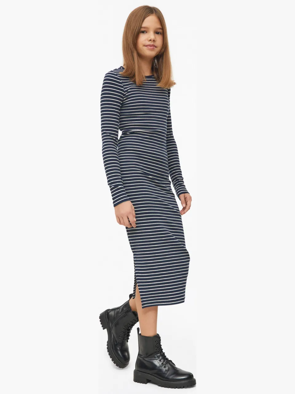 s.Oliver gebreide gestreepte bodycon jurk marineblauw, foto 3