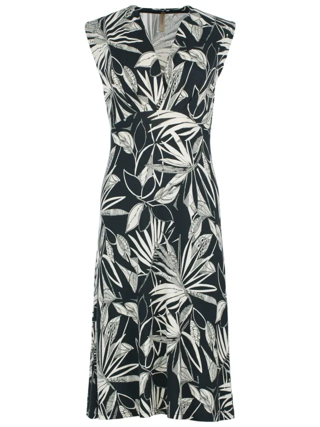 Conquista Monochrome botanische jersey midi-jurk Zwart