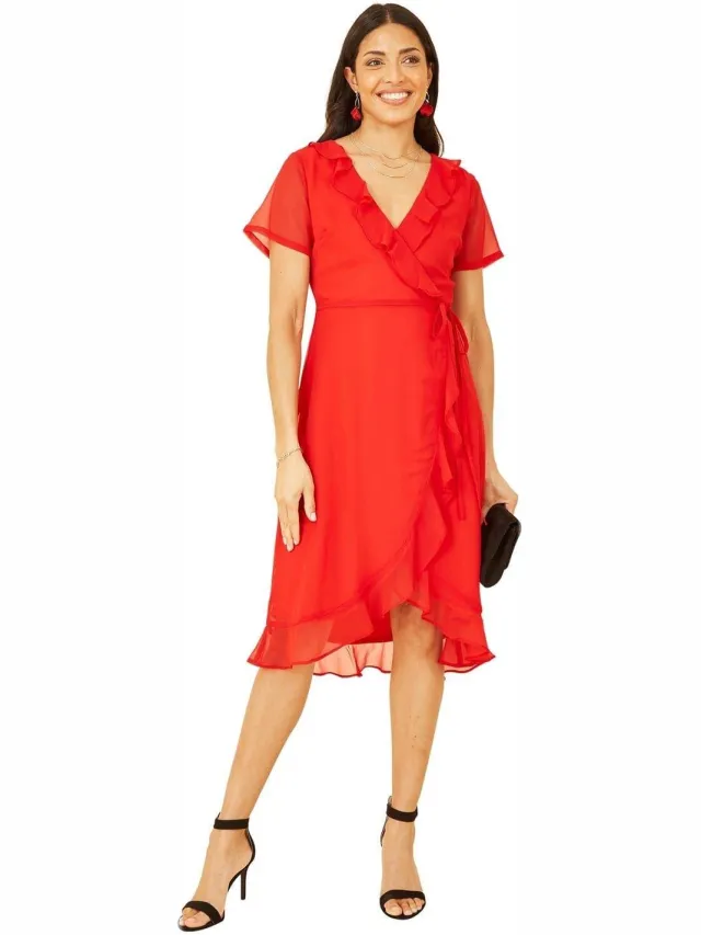 Yumi Dames Franje V-Hals Wikkeljurk (Rood)