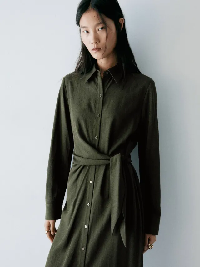 Mango midi blousejurk - donkergroen