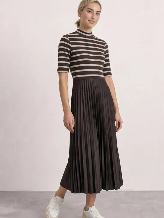 Street One Midi-jurk met geplisseerde rok en strepen Bruin