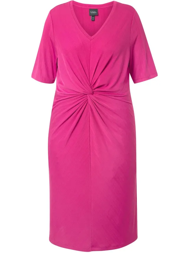 Ulla Popken Dames - Jersey jurk gedrapeerd V-hals halve mouwen - Licht heide - Maat 50+