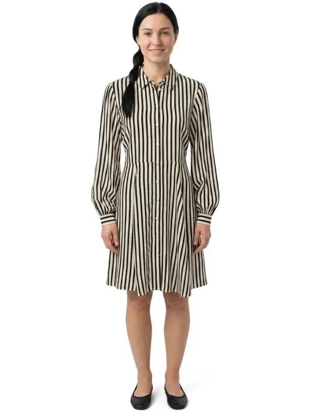 Yas Kaya Korte Jurk Met Lange Mouwen Wit 36 Vrouw Birch / Black Stripes