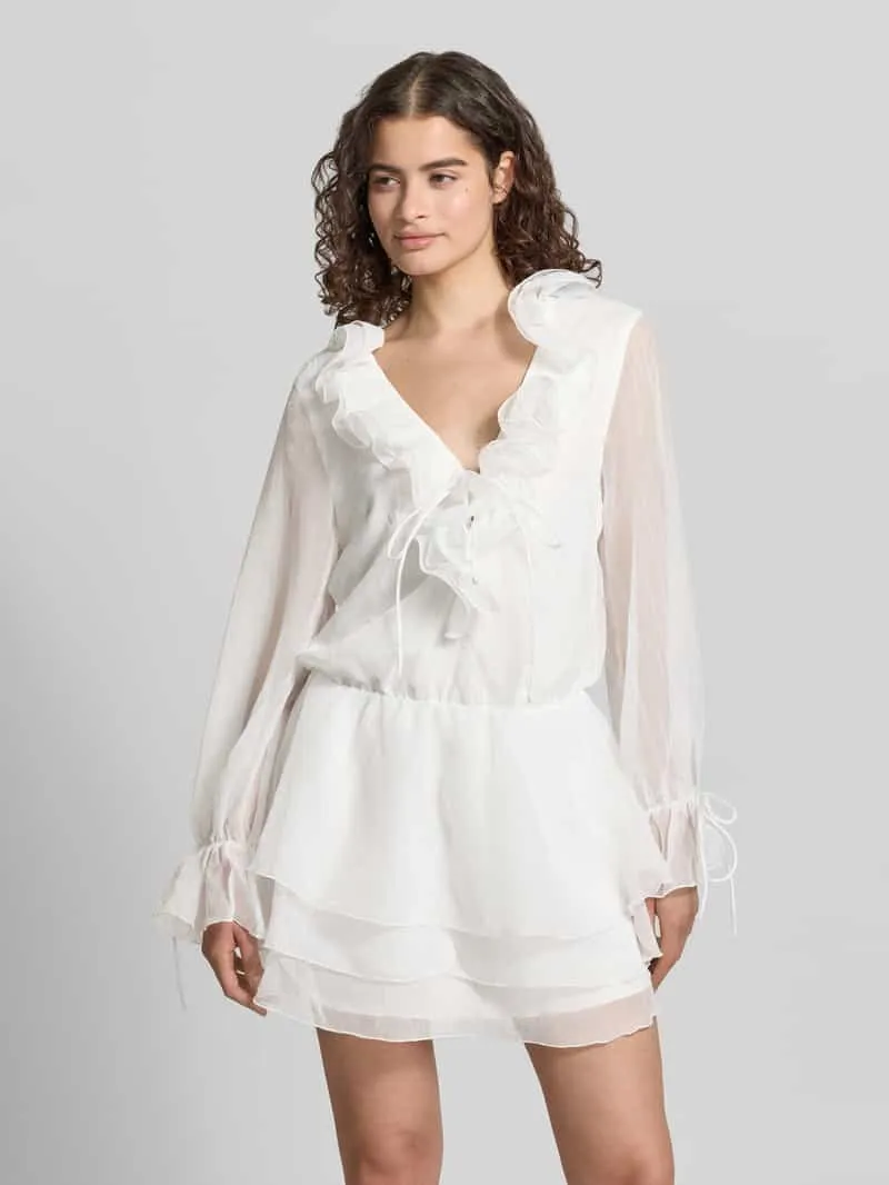 Gina Tricot mini-jurk met ruches en V-hals Offwhite