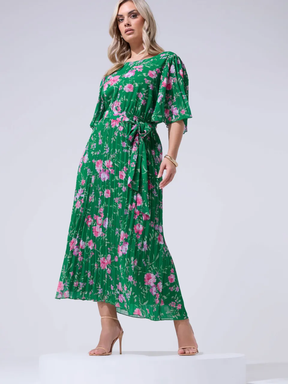 Yours London Groene Geplooide Maxijurk Met Bloemenprint, foto 2