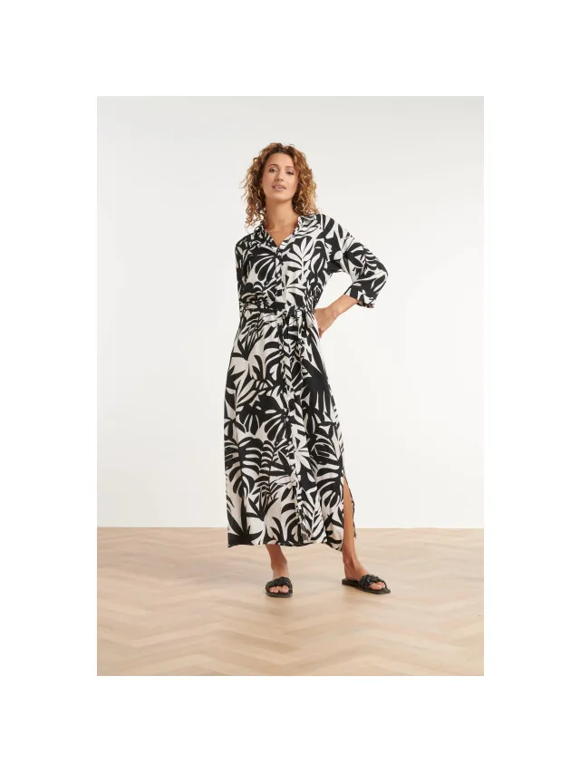 Smashed Lemon Zwart-witte blousejurk met tropische print