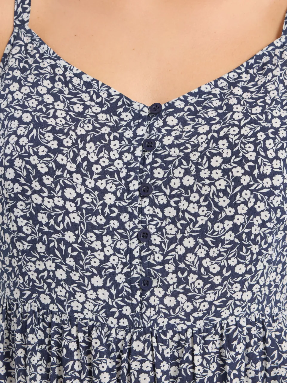Yours Marineblauwe Jurk Met Fijne Bloemenprint En Bandjes, foto 4