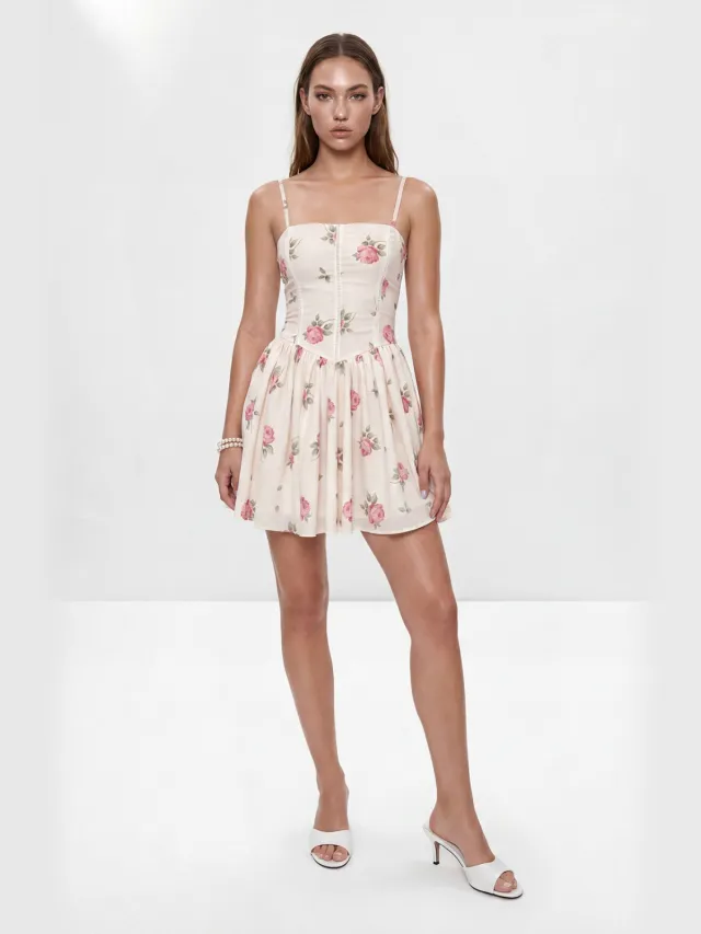 Trendyol TRENDYOLMİLLA Dames Meerkleurig Bloemen Kort / Mini Mouwloos Skater Jurken Veelkleurig