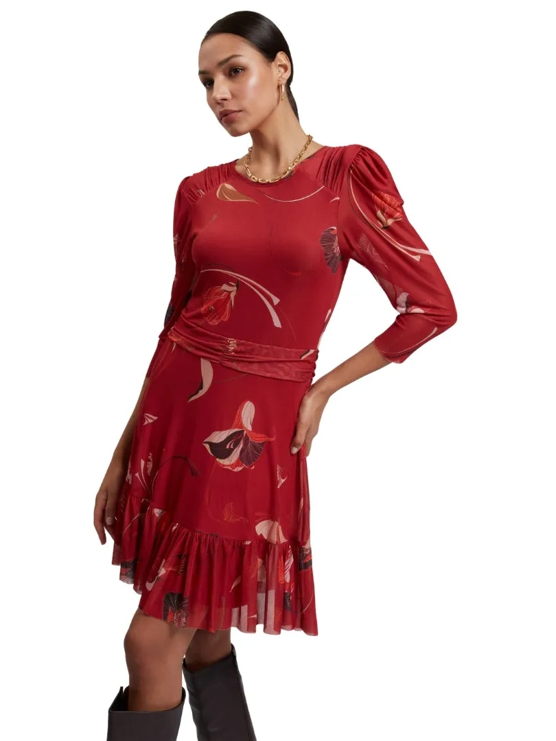 Ted Baker Mini-jurk Met Mesh En Geplooide Schouders, In Rood, In Skaterstijl Bordeauxrood