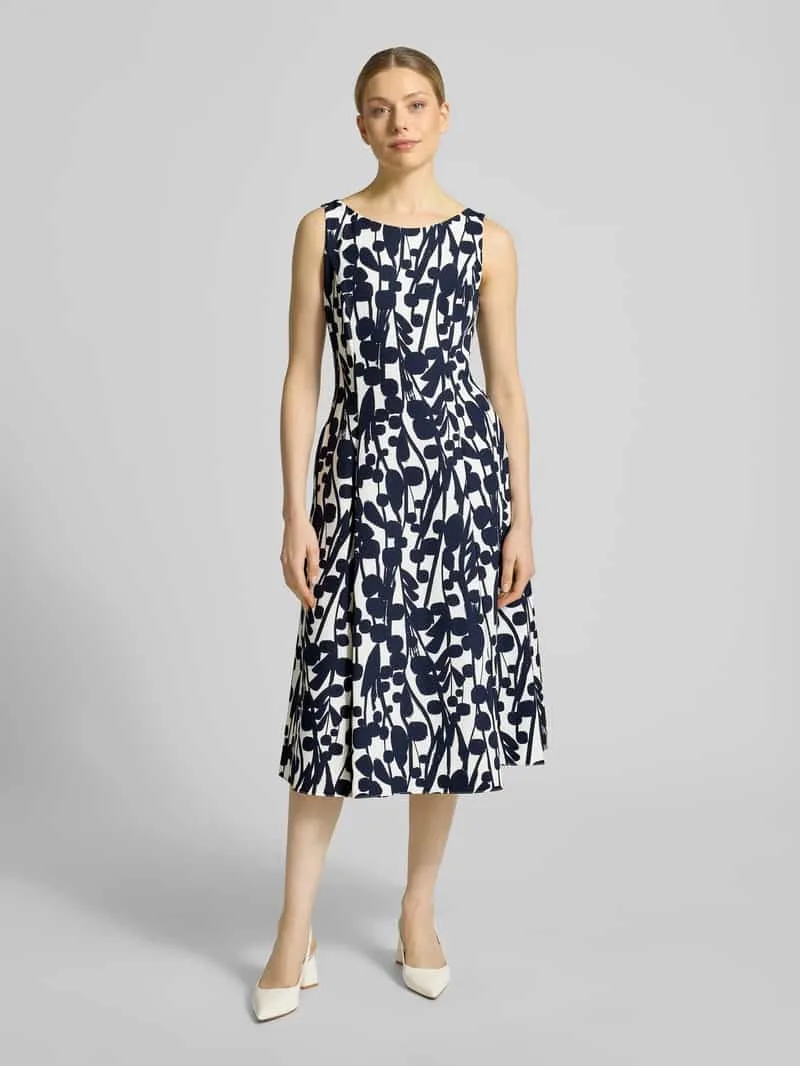 Vera Mont Knielange cocktailjurk met all-over motief Marineblauw