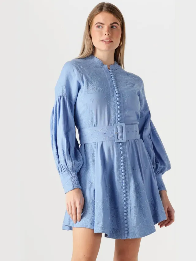 SCARLETT POPPIES Dames Jurken Berite Short Dress - Lichtblauw
