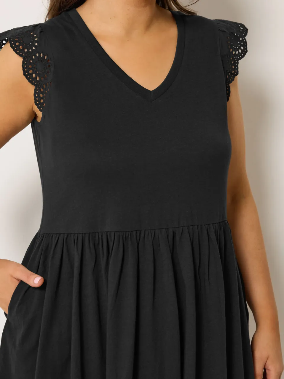 Yours Zwarte Jurk Met Broderie Anglaise En Peplum-56, foto 5