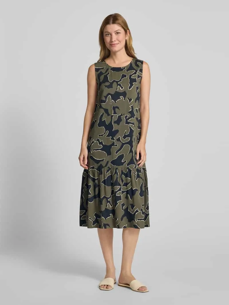 Opus Midi-jurk in laagjeslook, model 'Wicy wildflower' Donkerblauw