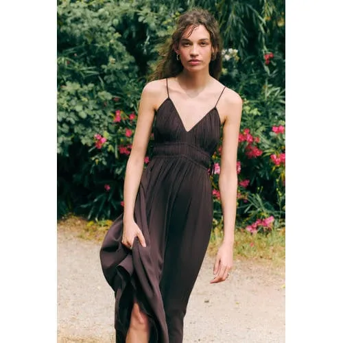 Mango Teen maxi jurk met plooien en smockwerk bruin, foto 5