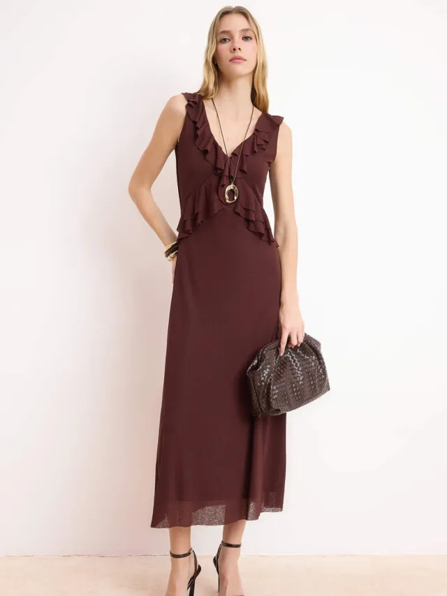 Turkishsouq Platte, mouwloze midi-jurk voor dames, casual/dagelijks, A-lijn Bruin