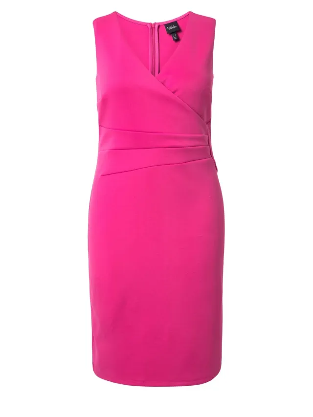 Ulla Popken Dames - Scuba jurk mouwloos gedrapeerd - Fuchsiaroze