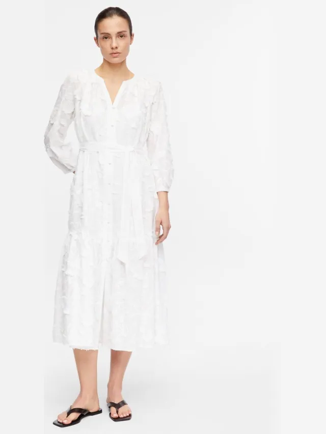 Comma female - Midi-jurk met all-over bloemenborduursel wit