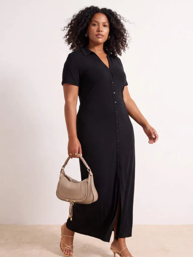 Trendyol Curve Dames Zwart Effen Maxi Kort Recht Grote maten Jurk, foto 2