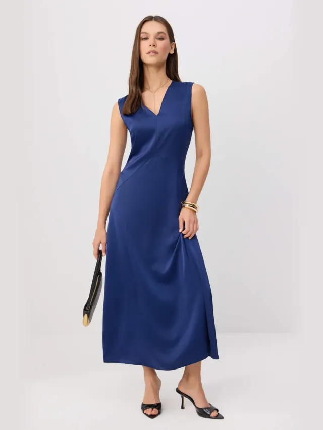 Trendyol TRENDYOLMİLLA Dames Donkerblauw Effen Maxi Mouwloos A-lijn Jurken Marineblauw/Blauw