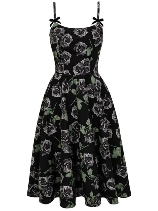Hell Bunny ROMANCE NOIRE DRESS Dames Midi-jurk - zwart/groen zwart;groen