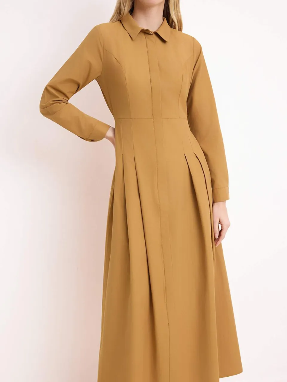 Turkishsouq Bruine platte maxi-jurk voor dames, lange casual/dagelijkse A-lijn jurk met hijab, foto 2