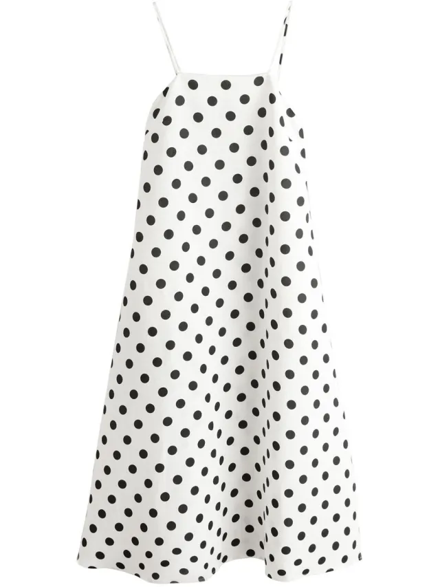 Next Dames - Midi-jurk met vierkante halslijn en veel linnen, petite - Petite - Wit Black/White Polka Dot