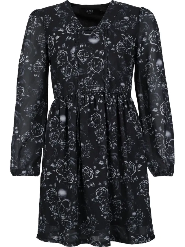 Black Premium by EMP zwarte jurk met schedel en rozen all-over print - Dames