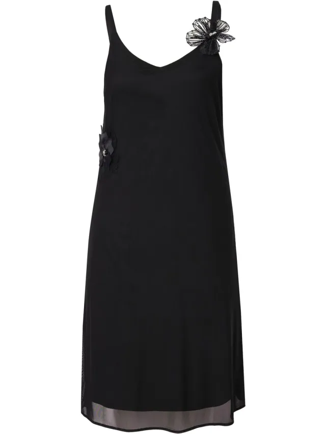 MIAMODA Dames - Maxi-jurk van mesh A-lijn afneembare 3D-bloem - Zwart