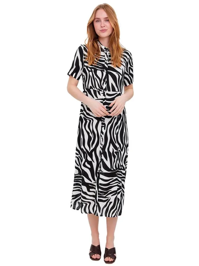 Vero Moda Ally Exp Korte Mouw Jurk Wit M Vrouw Snow White / Aop Zebra Black