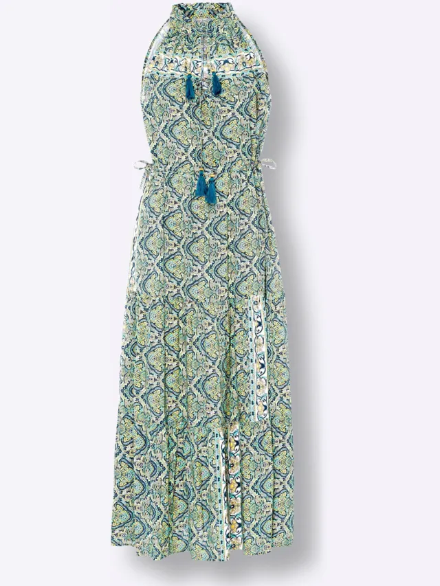 Bedrukte jurk blauwgroen/geel bedrukt