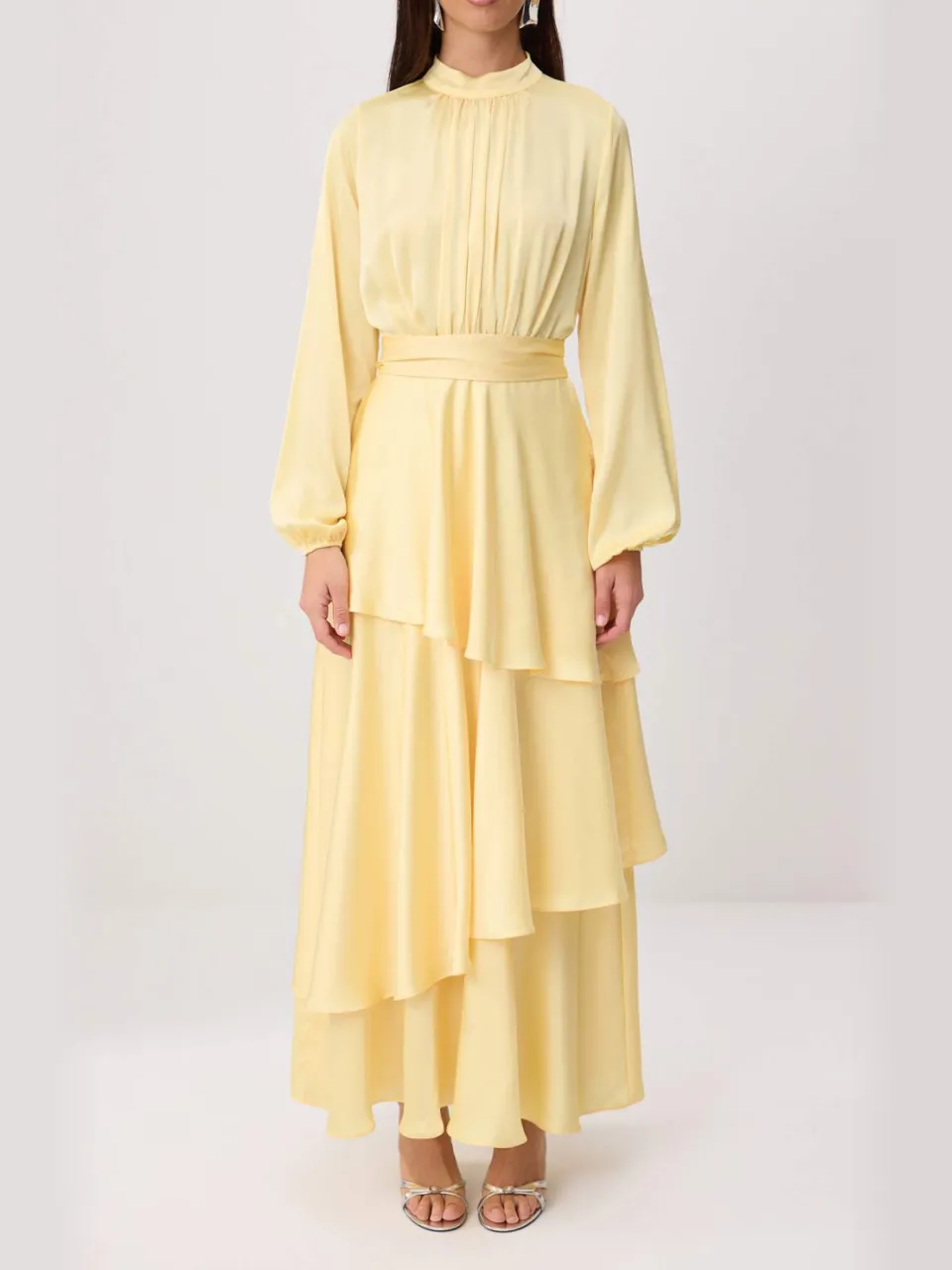 Trendyol Modest Dames Geel Effen Maxi Lang Stijlvol/Avond Skater Modest Avond Jurken, foto 2