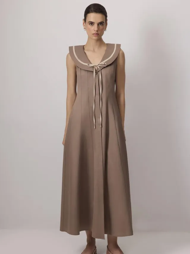TOUCHÉ PRIVÉ Overgooier met matrozenkraag ve contrastbiezen - Taupe - Dames