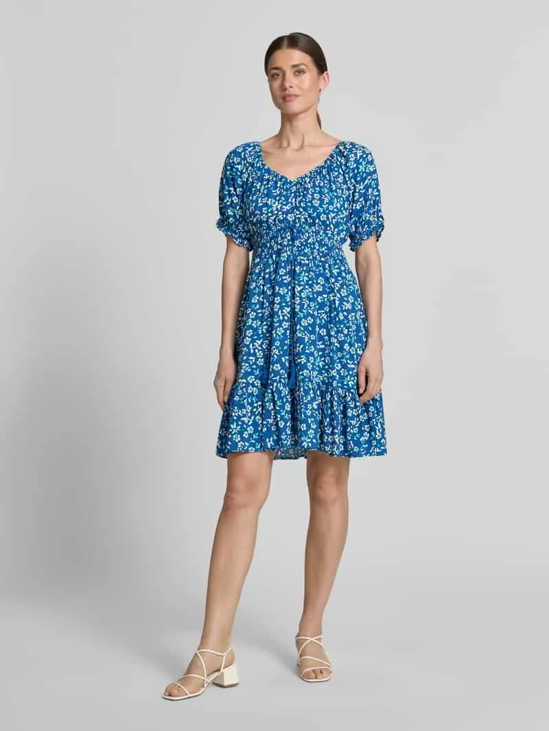 Apricot Mini-jurk van viscose met tunnelkoord en kwastdetails blauw, foto 3