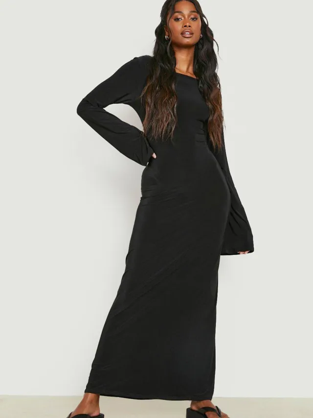 boohoo Dames Heavy Soft Touch Maxi-jurk met lage rug Zwart