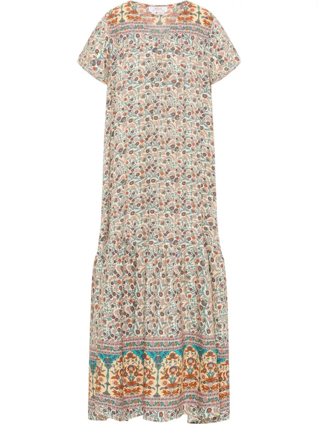 Usha Zomerjurkje met bloemenprint Wol Wit Veelkleurig