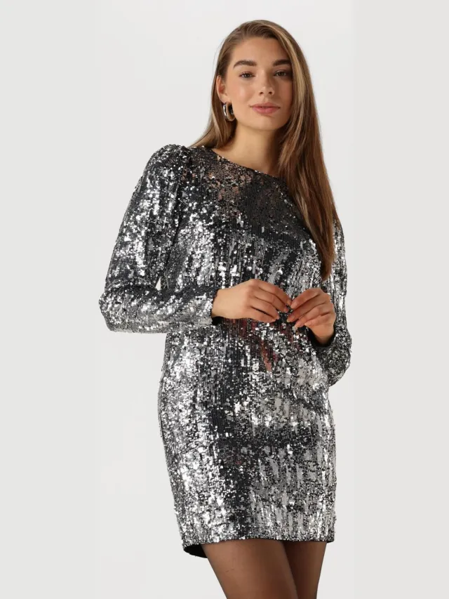 SELECTED WOMEN Dames Jurken Slfari-colyn Ls Short Sequins - Zilver