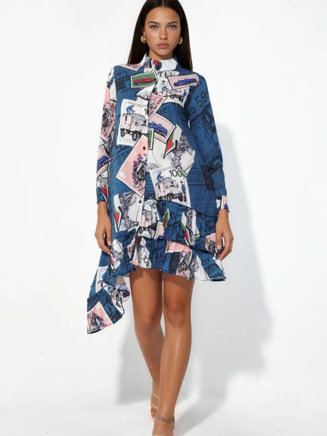 MSN Collection Bloemen Chiffon Mini Jurk Veelkleurig