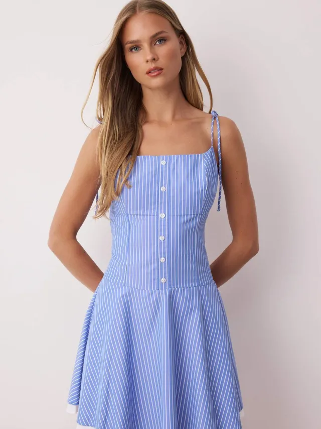 Trendyol TRENDYOLMİLLA Dames Blauw Gestreept Kort / Mini Mouwloos Avond / Dagelijks Skater Jurken
