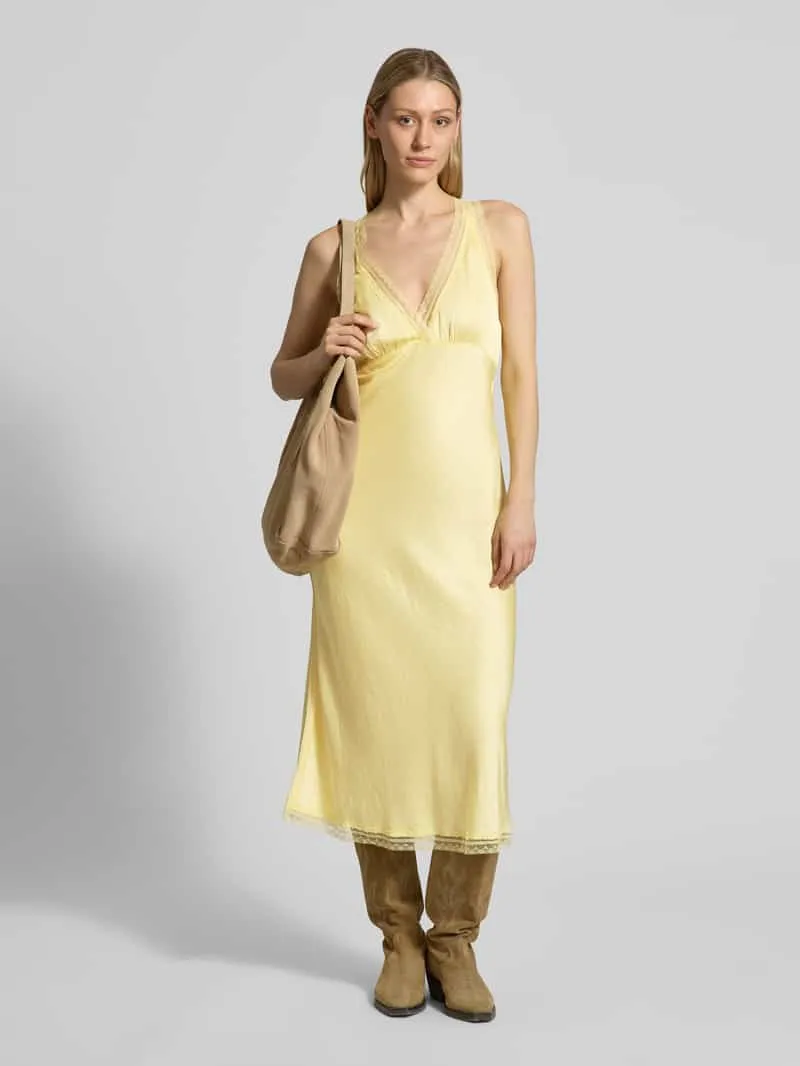 Lollys Laundry Midijurk met kanten afwerking model 'Clari' Lichtgeel