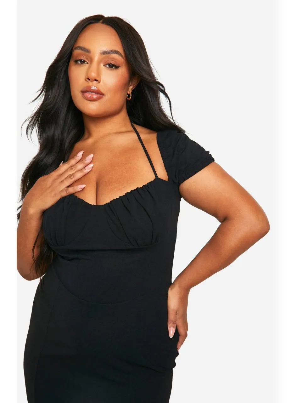 boohoo Dames Plus Pofmouw Midi Jurk zwart, foto 2