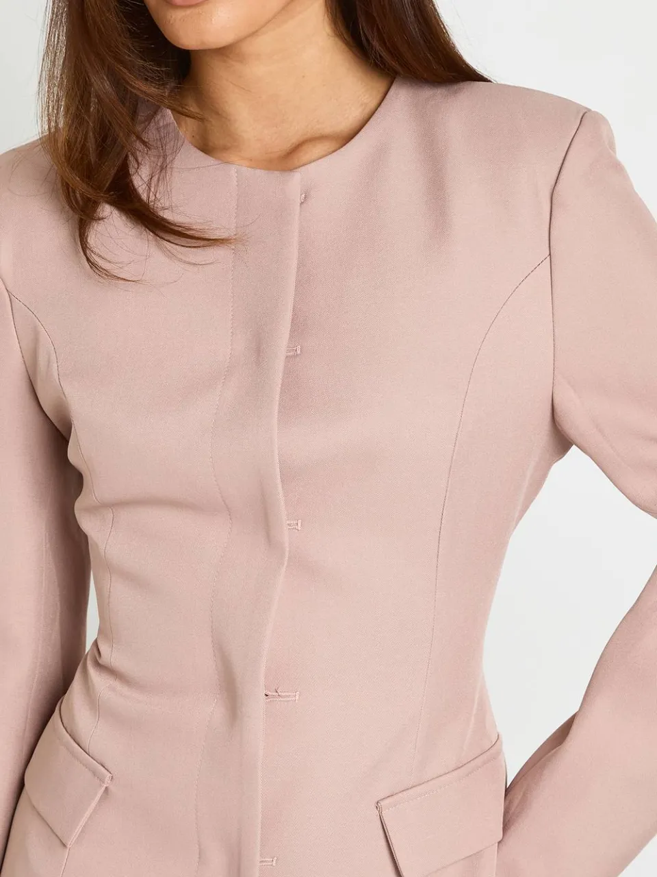 boohoo Dames Getailleerde Jurk Met Tonvormige Mouwen En Verborgen Knoopsluiting roos, foto 4