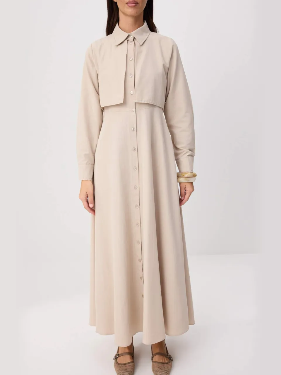 Trendyol Modest Dames Beige Effen Maxi Lang Skater Modest Jurken, foto 2